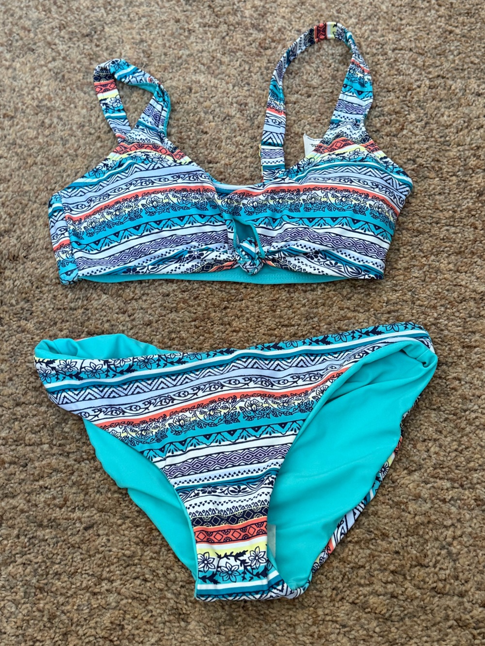 NWT - Cyn & Luca  Junior Girls M - Turquoise Patterned Two-Piece Swimsuit Bikini